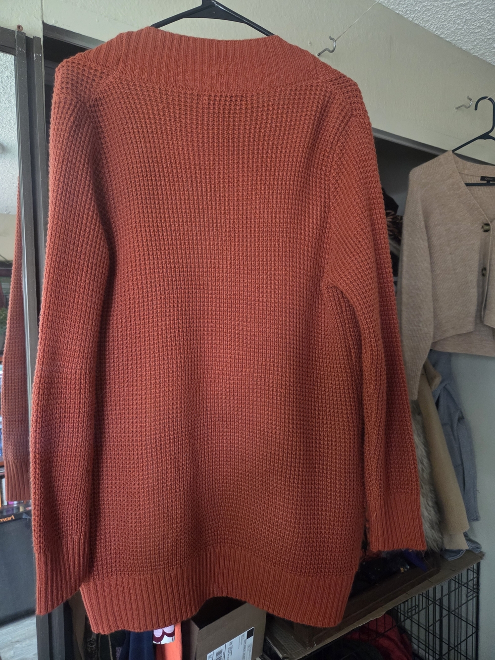 MEROKEETY Rust Open-Front Waffle Knit Cardigan - Picture 4 of 6